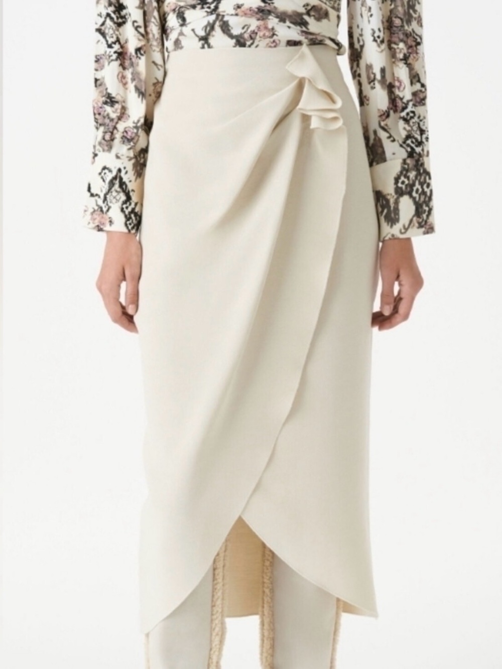 IRO Paris Minilya asymmetric Cream Draped Wrap Midi Skirt size US 4/6